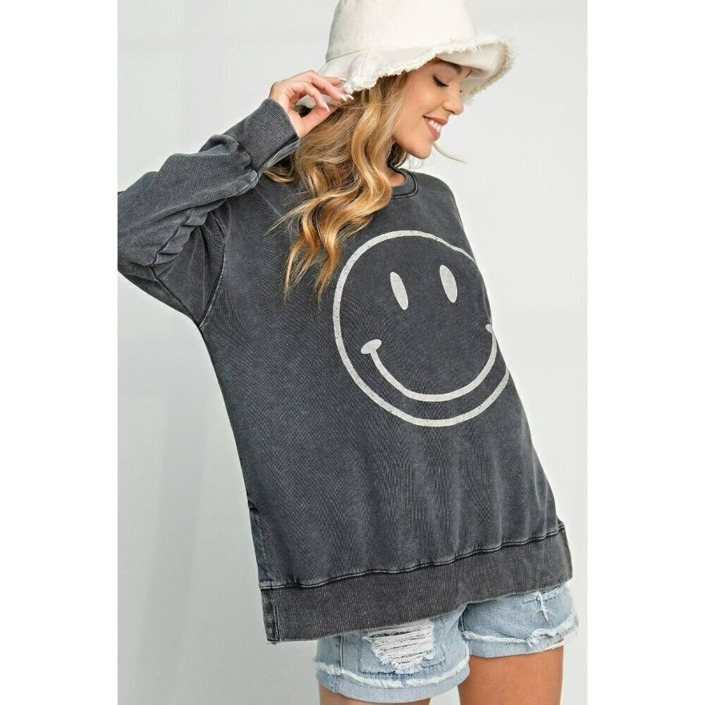 Don't Forget to Smile Mineral Wash Top in Black - Picture 3 of 10